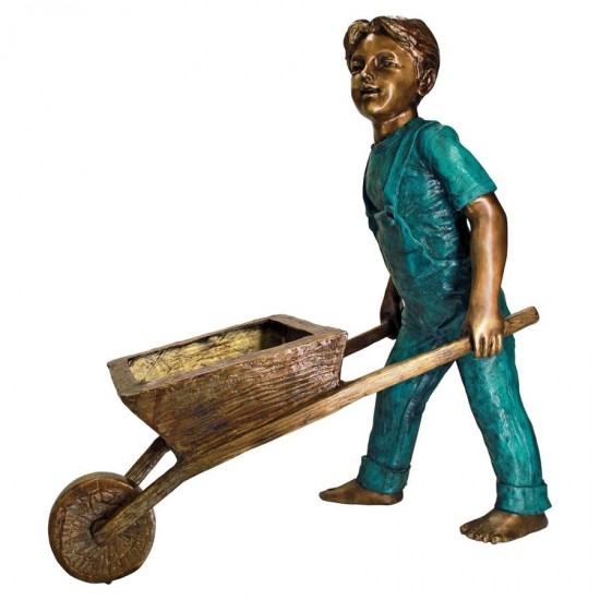 Design Toscano Wheelbarrow Willie Bronze Boy Statue