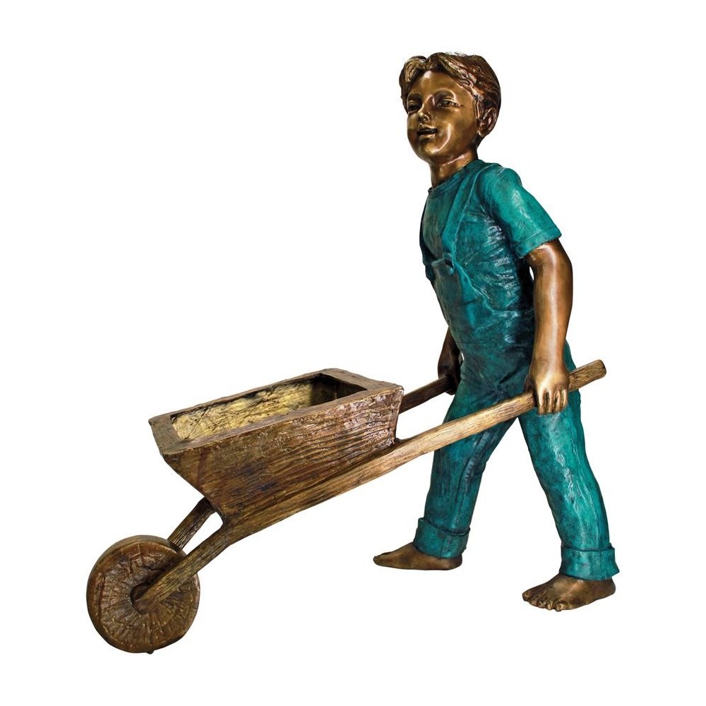 Design Toscano Wheelbarrow Willie Bronze Boy Statue