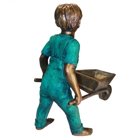 Design Toscano Wheelbarrow Willie Bronze Boy Statue