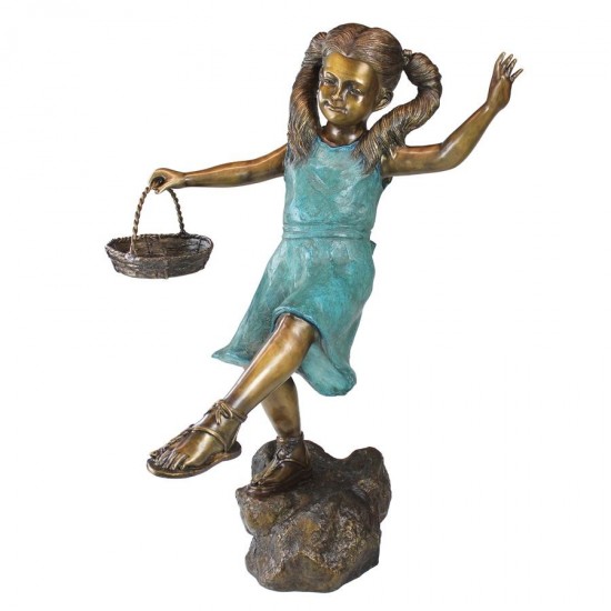 Design Toscano Skipping Flower Girl With Basket Bronze