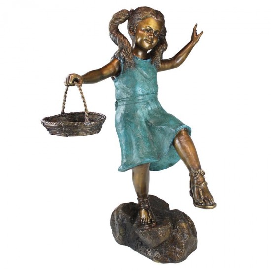 Design Toscano Skipping Flower Girl With Basket Bronze