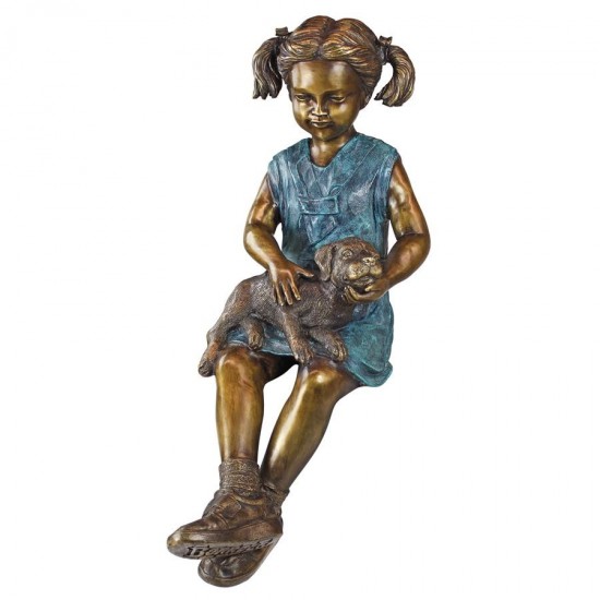 Design Toscano Sitting Savannah Girl With Dog Bronze