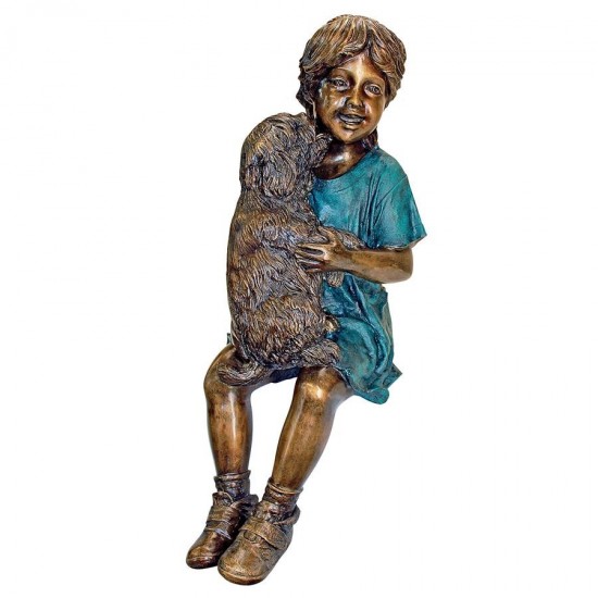 Design Toscano Puppy Kisses Girl With Dog Bronze