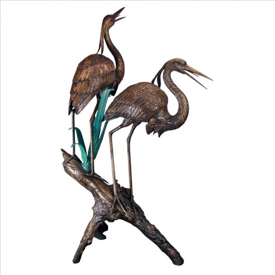 Design Toscano Two Herons On A Log Bronze Statue