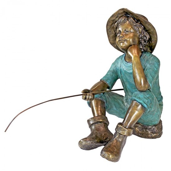 Design Toscano Fish Wish Fisherboy Bronze Statue