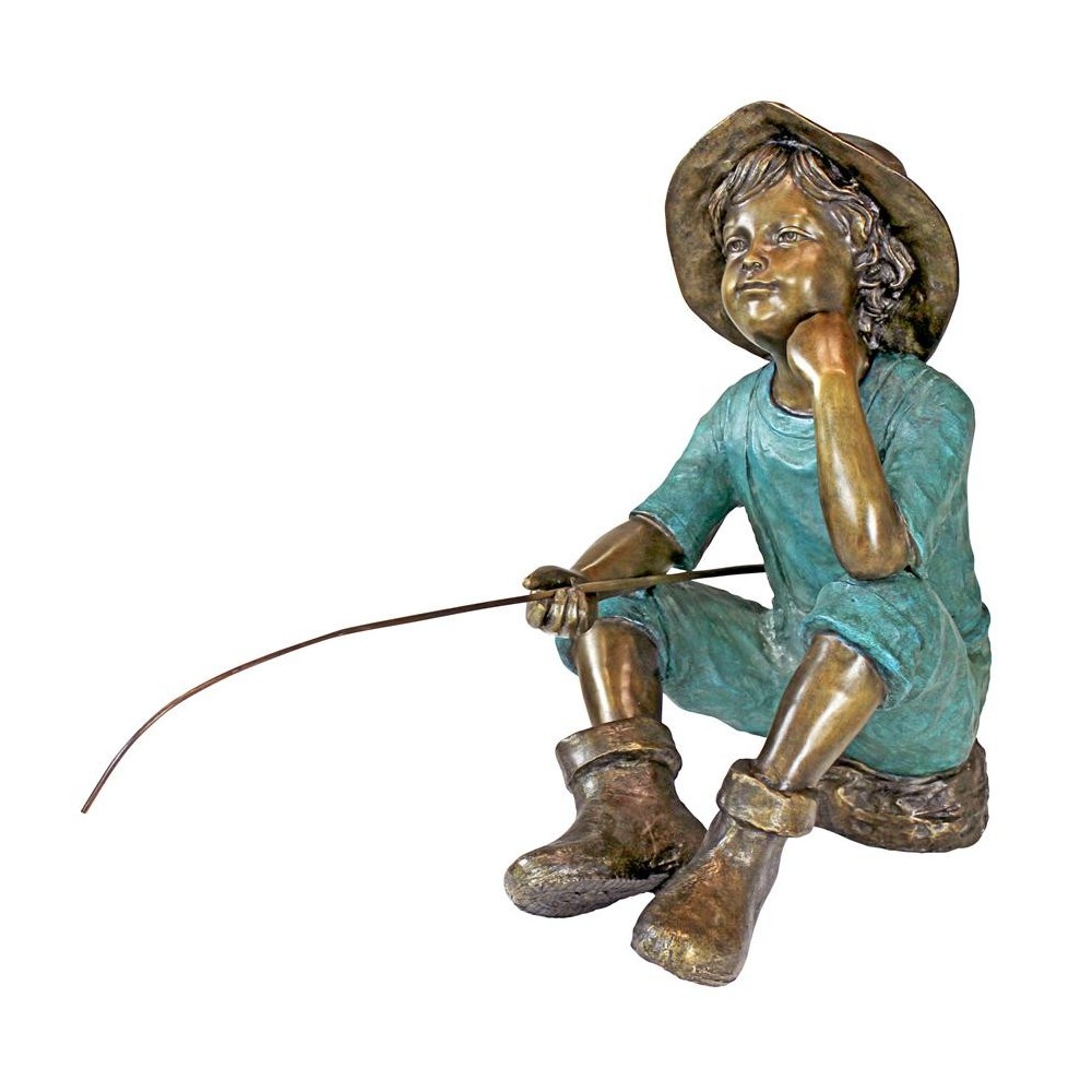 Design Toscano Fish Wish Fisherboy Bronze Statue