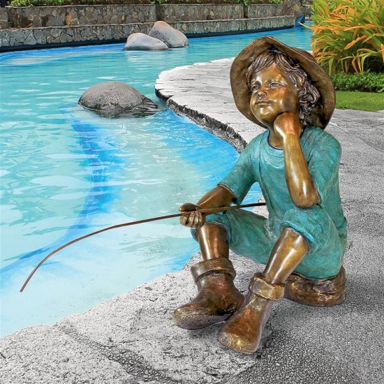 Design Toscano Fish Wish Fisherboy Bronze Statue