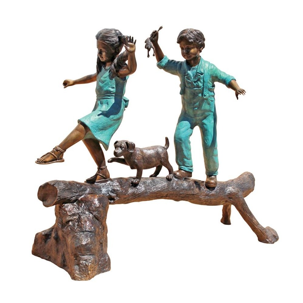 Design Toscano The Adventure Boy & Girl On A Log Bronze