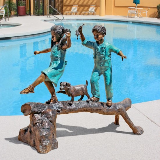 Design Toscano The Adventure Boy & Girl On A Log Bronze