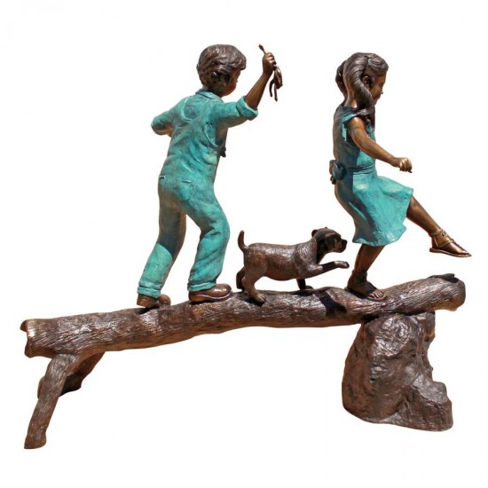 Design Toscano The Adventure Boy & Girl On A Log Bronze