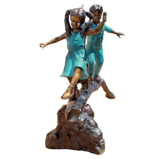 Design Toscano The Adventure Boy & Girl On A Log Bronze