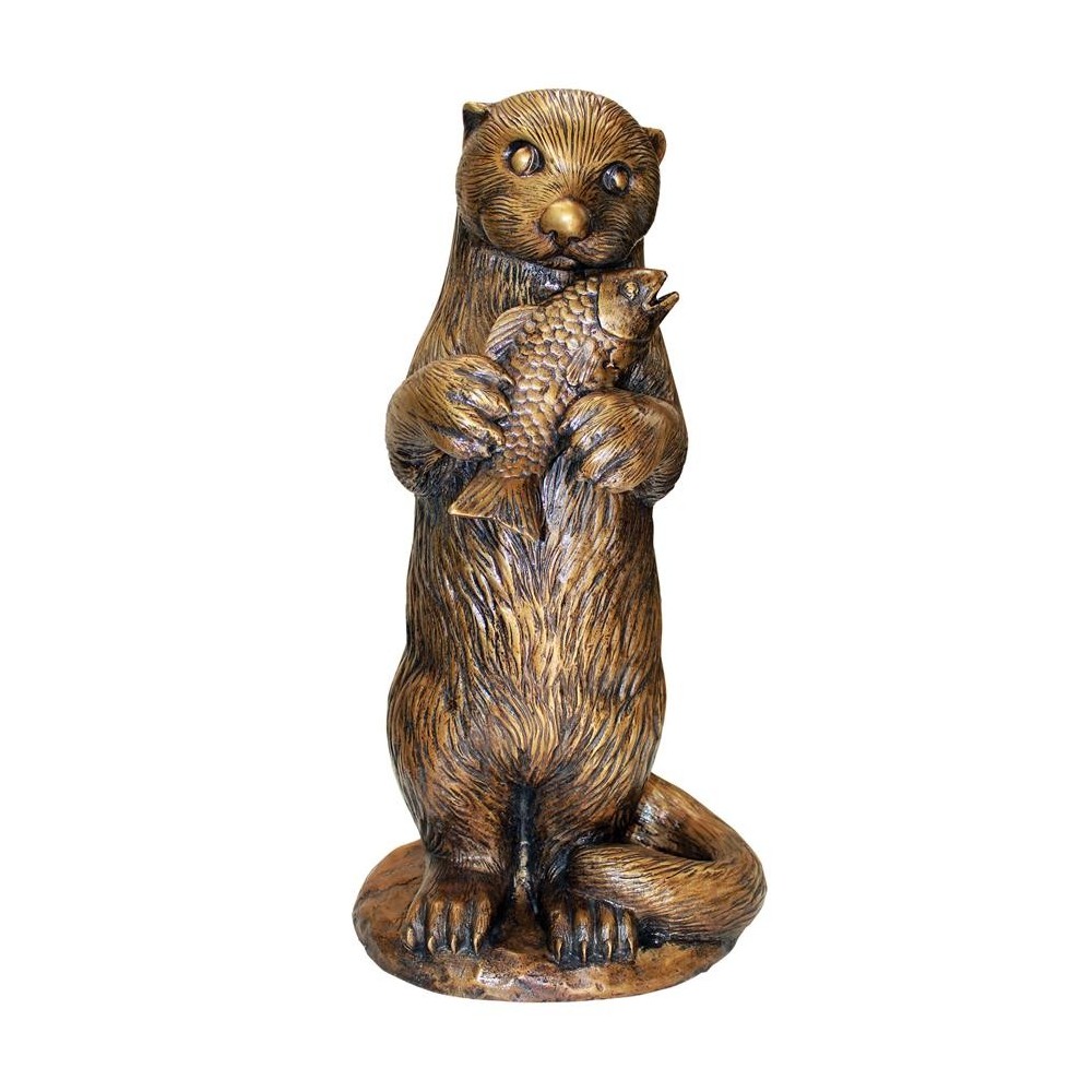 Design Toscano Standing Otter With Fish Bronze Statue