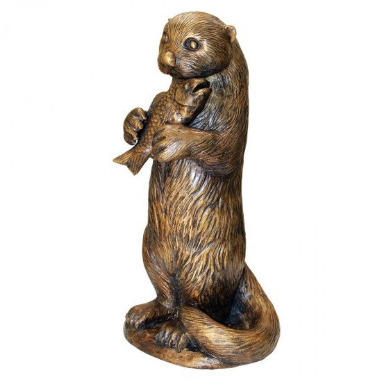 Design Toscano Standing Otter With Fish Bronze Statue