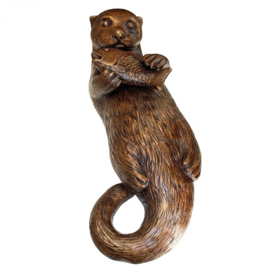 Design Toscano Lazy Otter With Fish Bronze Statue