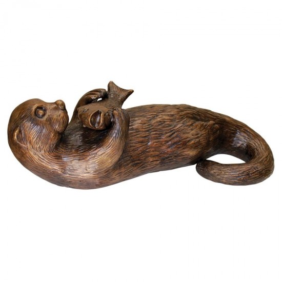 Design Toscano Lazy Otter With Fish Bronze Statue