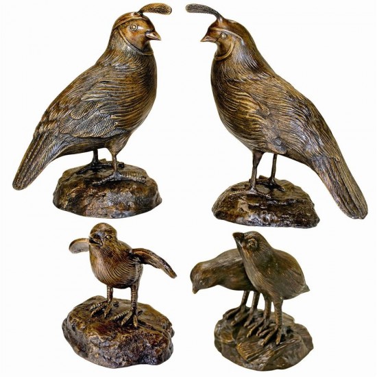 Design Toscano S/4 Bronze Quail Statues