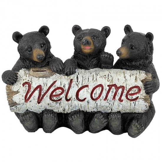 Design Toscano Black Bear Cubs Welcome Sign