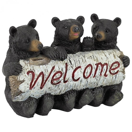 Design Toscano Black Bear Cubs Welcome Sign