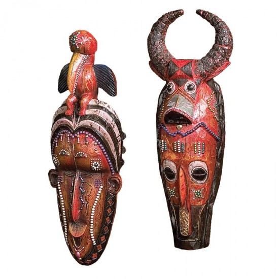 Design Toscano S/ Hornbill & Cape Buffalo Masks