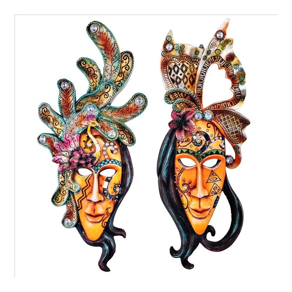 Design Toscano S/2 Masks With Butterfly & Peacock