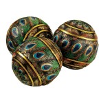 Design Toscano Set Of 3 Peacock Feather Balls