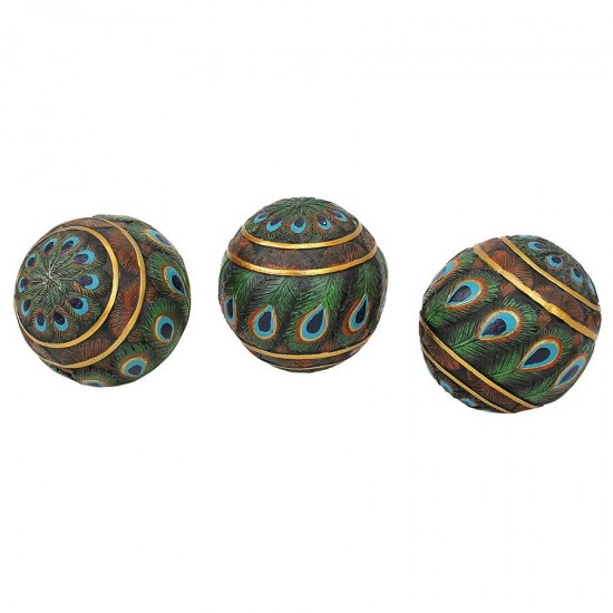 Design Toscano Set Of 3 Peacock Feather Balls