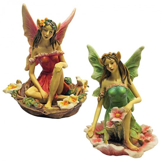 Design Toscano Set Of Red & Green Fairy Statues