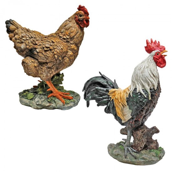 Design Toscano Set Of Henrietta Hen & Rooster Statues