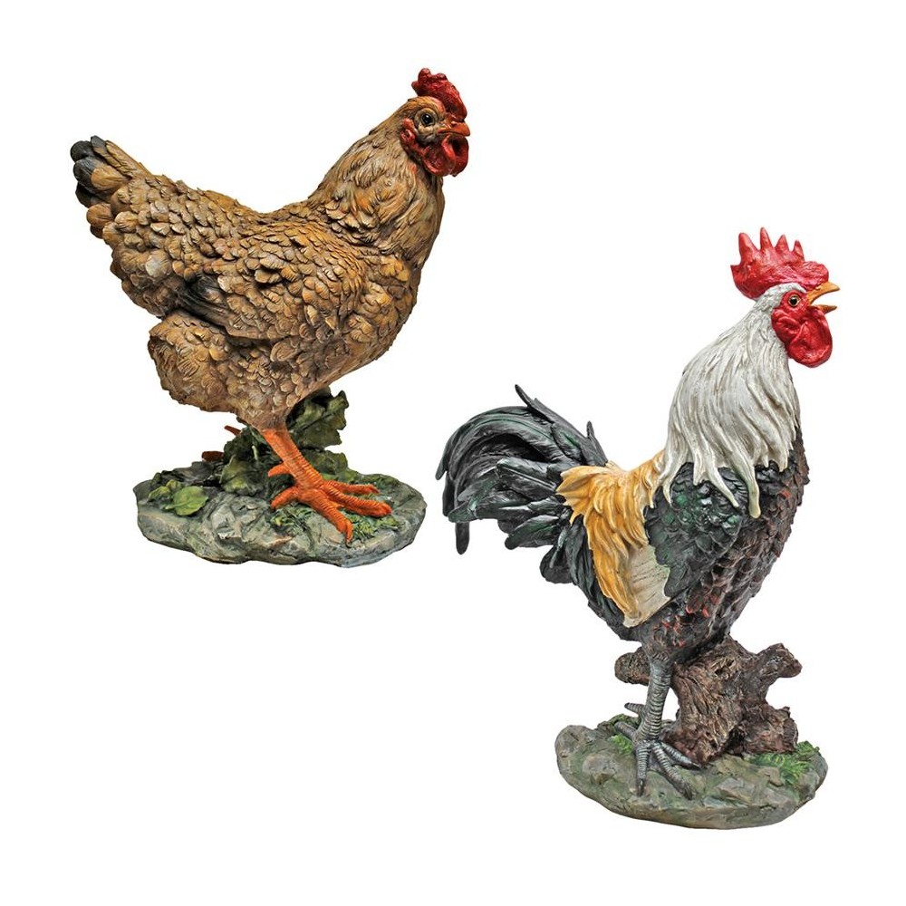 Design Toscano Set Of Henrietta Hen & Rooster Statues