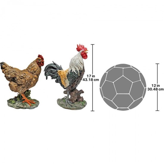 Design Toscano Set Of Henrietta Hen & Rooster Statues