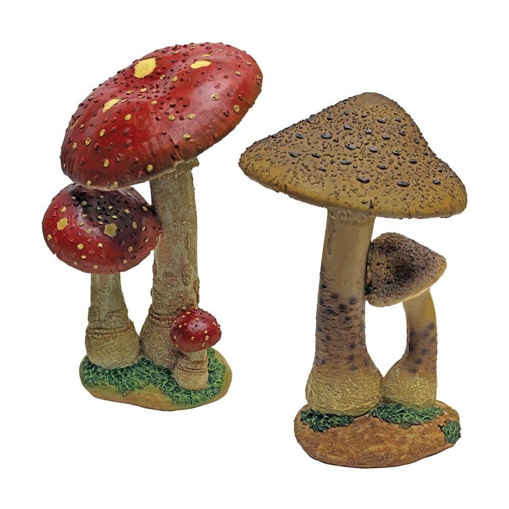 Design Toscano Set Of Red & Tan Mystic Mushroom Statues