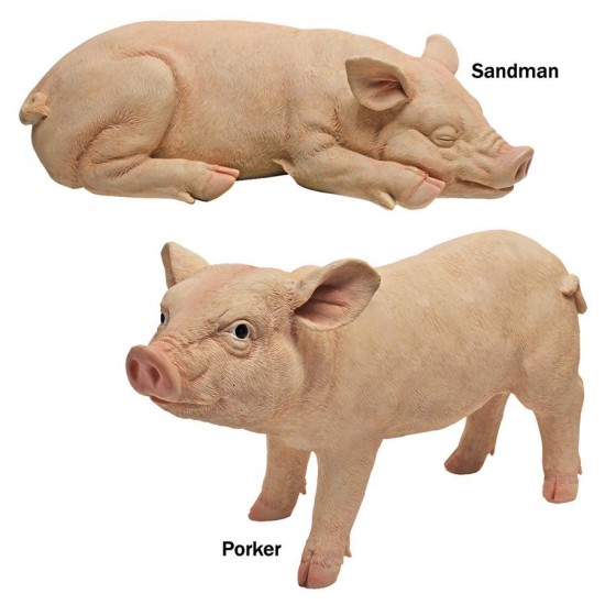 Design Toscano Set Of Porker & Sandman Pig Statues