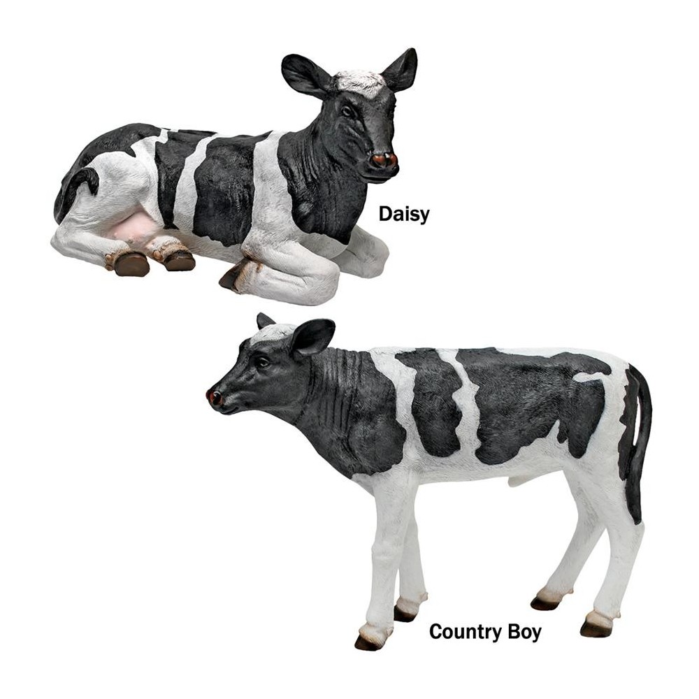 Design Toscano Set Of Daisy & Country Boy Cow Statues