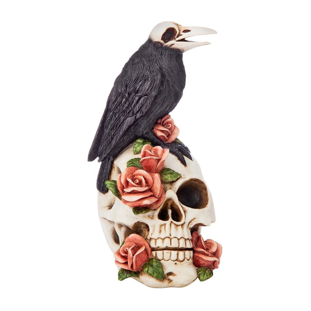 Design Toscano Raven And Roses Skull Statue Design Toscano Raven And Roses Skull Statue