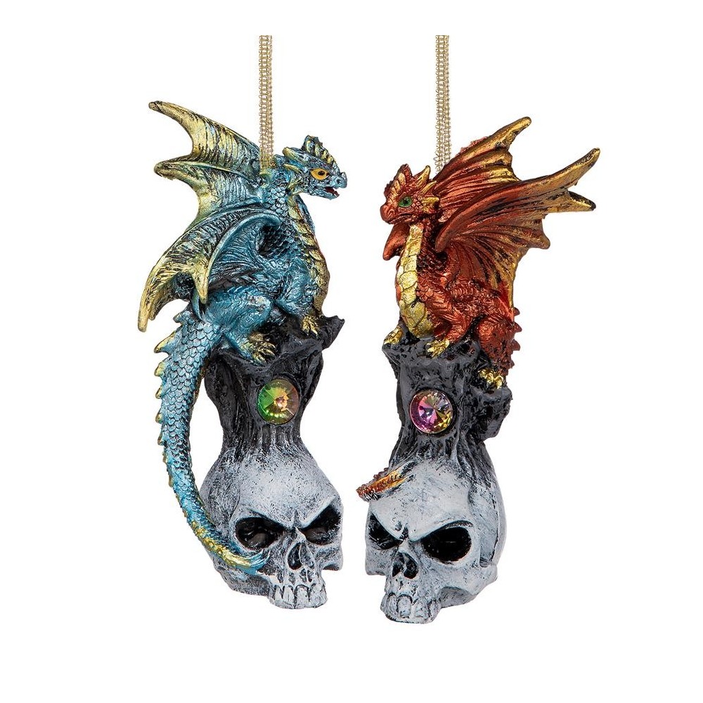 Design Toscano S/2 Dragon On Skull Ornaments