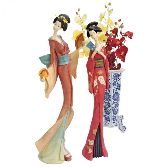 Design Toscano S/2 Maiko Geisha Fan Dancer Statues