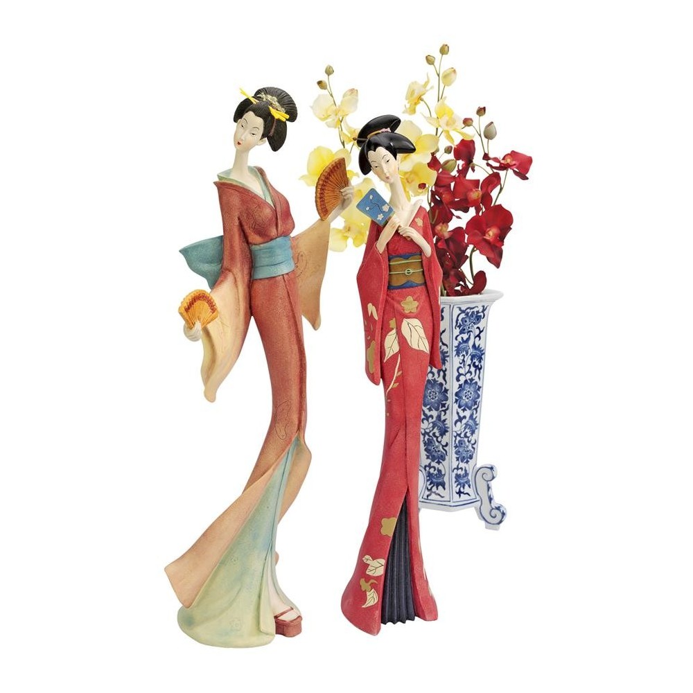 Design Toscano S/2 Maiko Geisha Fan Dancer Statues Design Toscano S/2 Maiko Geisha Fan Dancer Statues
