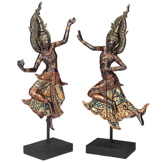 Design Toscano Set Of Two Thai Teppanon Temple Dancers