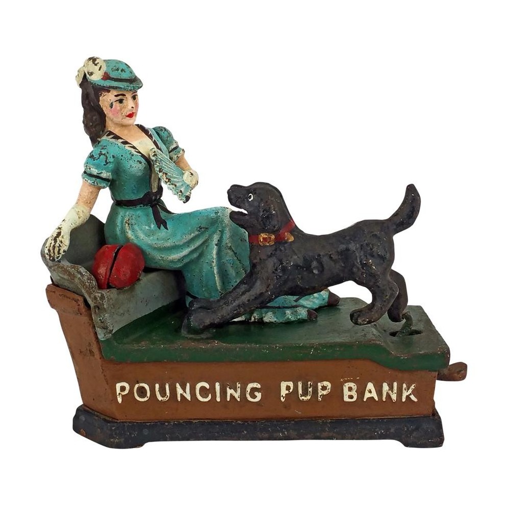 Design Toscano Pouncing Pup Bank