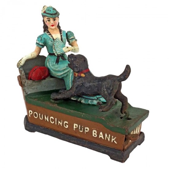 Design Toscano Pouncing Pup Bank