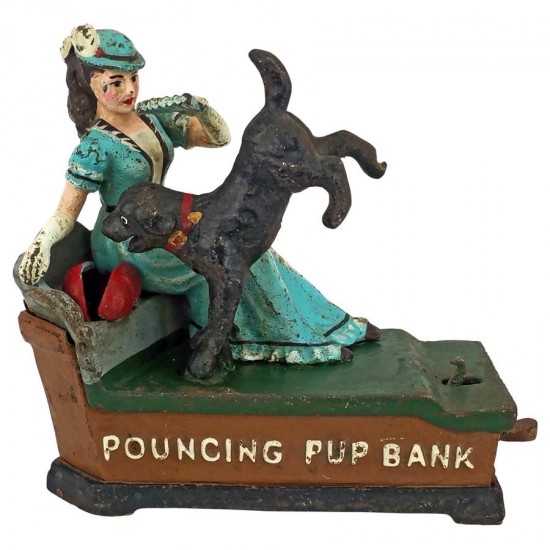 Design Toscano Pouncing Pup Bank