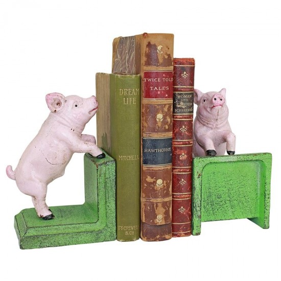 Design Toscano Piggy In A Pen Cast Iron Bookend Set