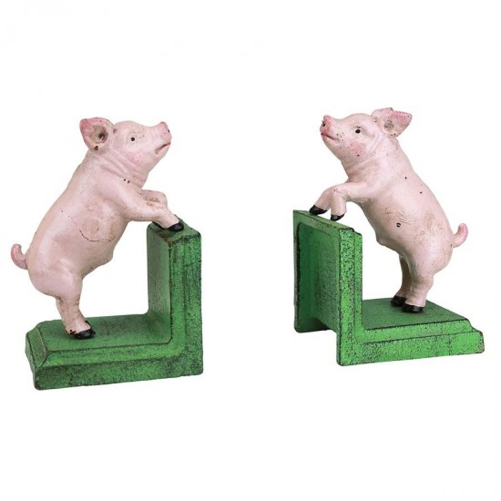 Design Toscano Piggy In A Pen Cast Iron Bookend Set