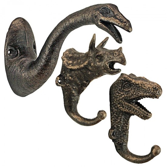 Design Toscano S/3 Dinosaur Cast Iron Wall Hooks