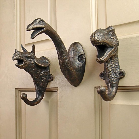 Design Toscano S/3 Dinosaur Cast Iron Wall Hooks