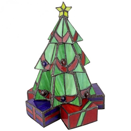 Design Toscano Small Xmas Tree Stained Glass Lamp