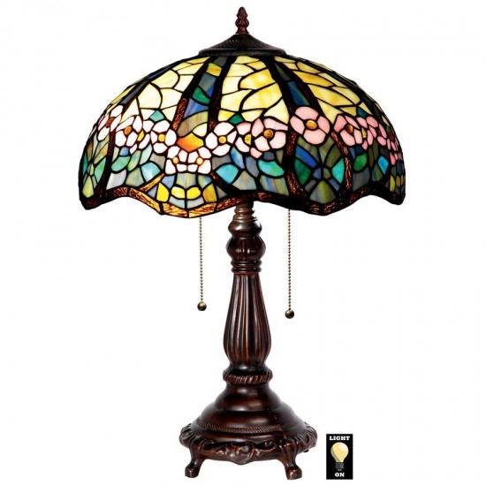 Design Toscano Pink Primrose Stained Glass Table Lamp