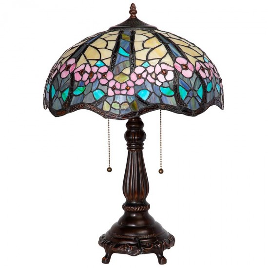 Design Toscano Pink Primrose Stained Glass Table Lamp