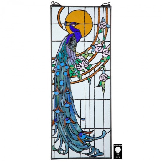 Design Toscano Peacocks Sunset Stained Glass Window