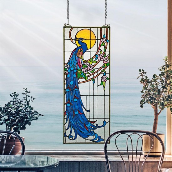 Design Toscano Peacocks Sunset Stained Glass Window